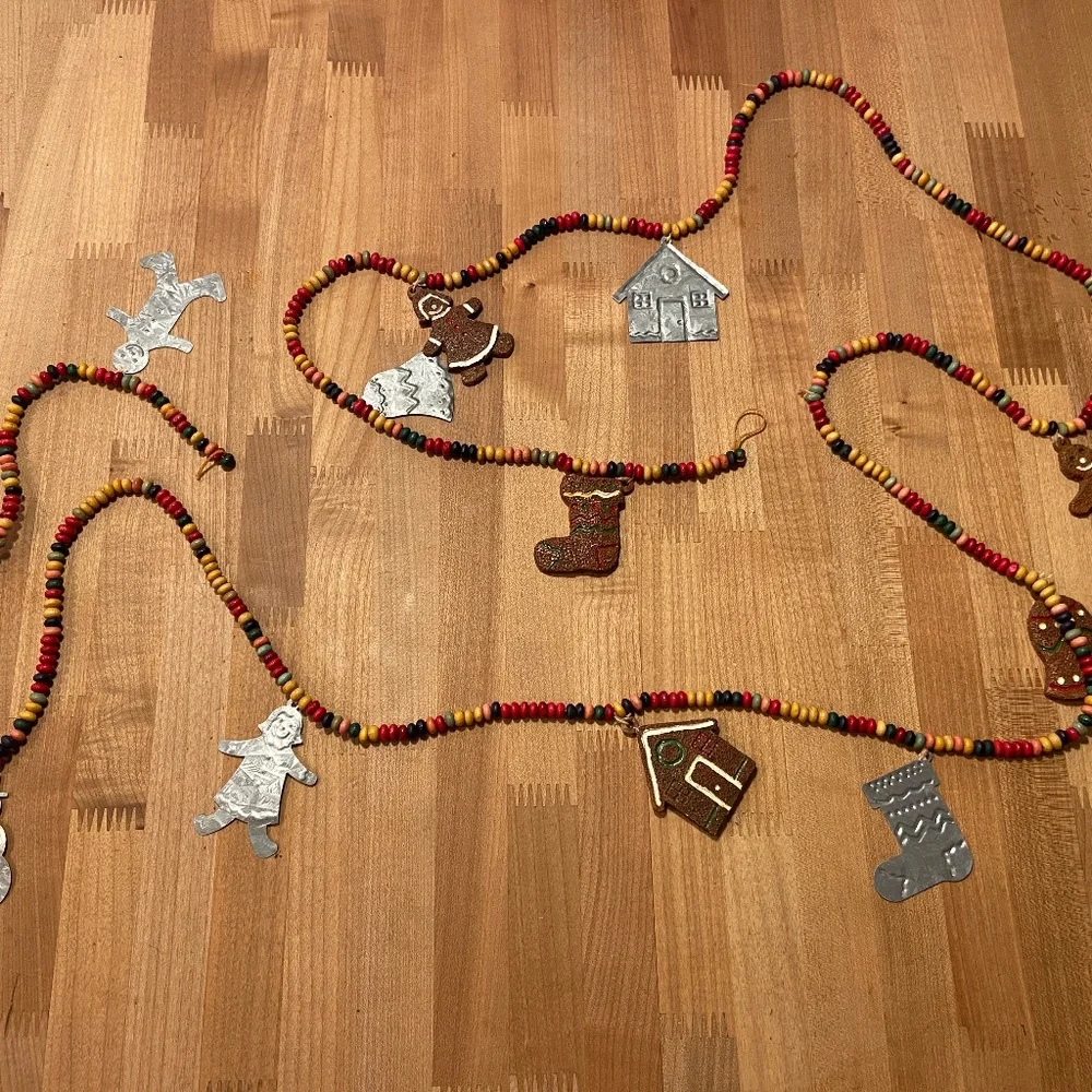 Vintage 8ft Gingerbread Beaded Christmas Garland Primitive Decor
